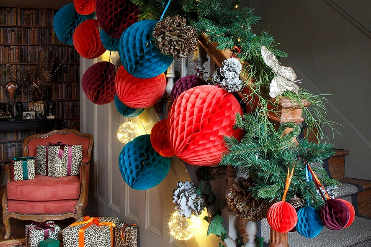Christmas staircase styling by Jane Ashton
